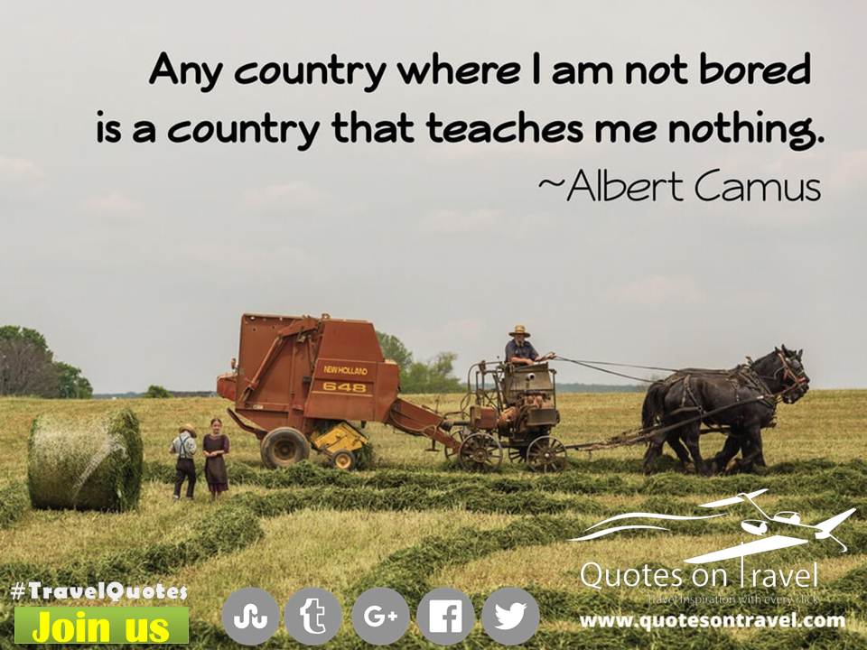 Famous Travel Quotes - Any country where I am not bored is a country that teaches me nothing